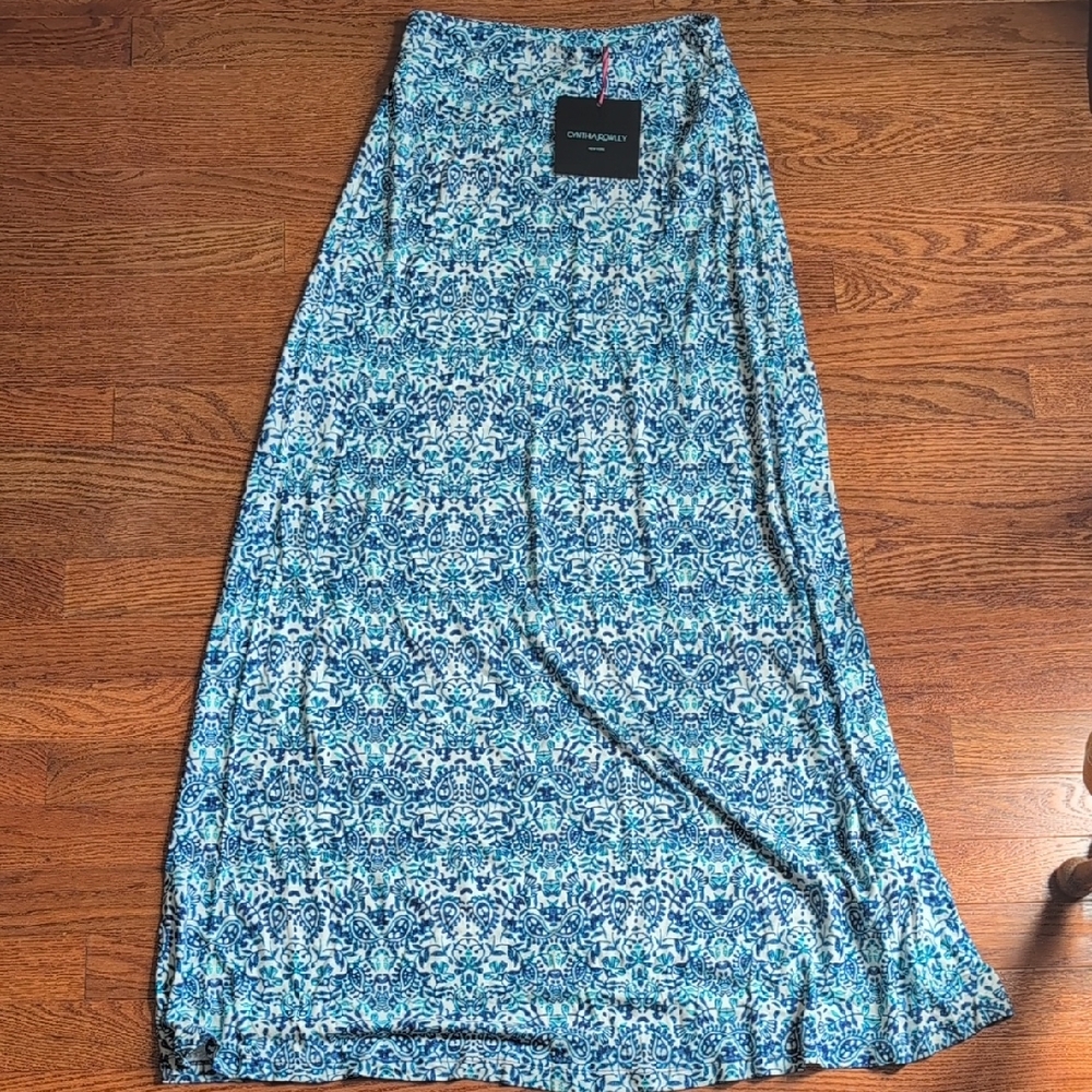 Cynthia Rowley Blue and White Patterned Maxi Skirt